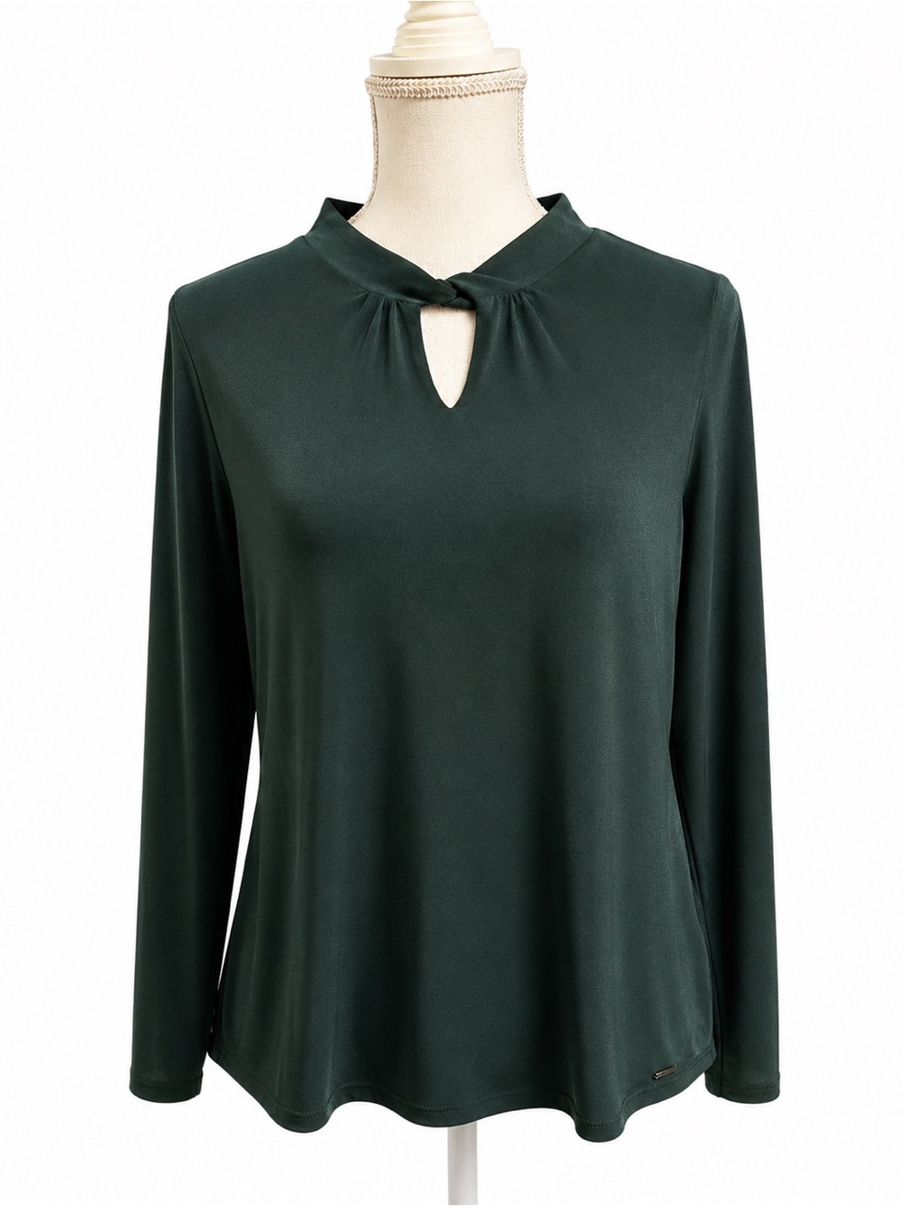 Calvin Klein Dark Green Long Sleeve Twist Keyhole Top